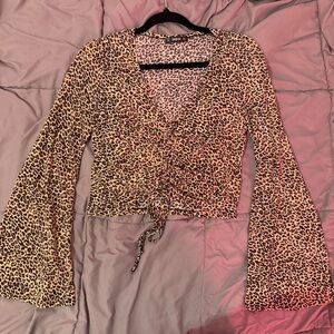 SHEIN Leopard Print Bell Sleeve Blouse